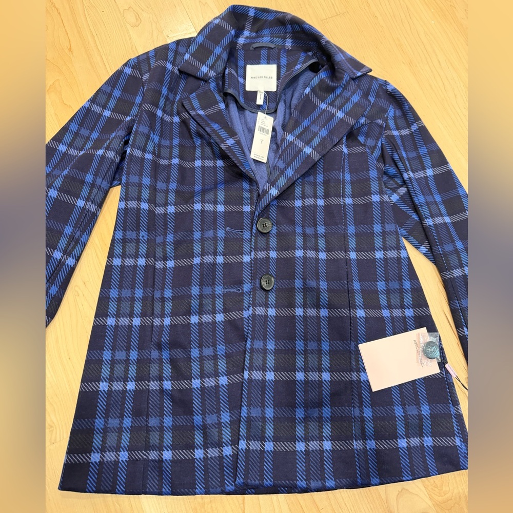Avec Les Filles Navy and Royal Blue Plaid Jacket